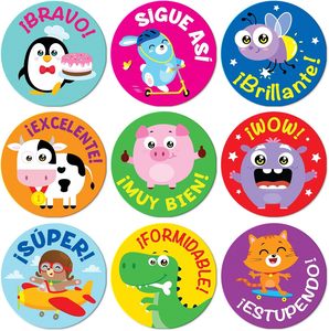 Autocollants de louange espagnols en forme ronde, adhésifs, pour la décoration des maisons, des écoles maternelles et des salles de classe – Vente directe usine - Product Image 1