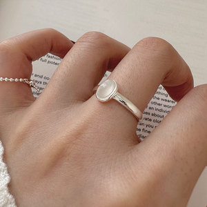 S925 Sterling Silver Jewelry White <strong>Moon</strong> Light <strong>Stone</strong> Adjustable <strong>Ring</strong> for Women - Product Image 1