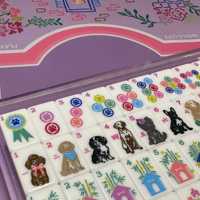 Set Mahjong Akrilik 2 Lapis 160 Ubin, Motif Anjing & Kucing Warna Pink Putih untuk Permainan Pesta AS & Hadiah