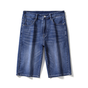 Pantaloncini in denim elasticizzati ricamati a gamba dritta da uomo, estivi 2026, nuovi, popolari, a mezza lunghezza, slim-fit - Product Image 2