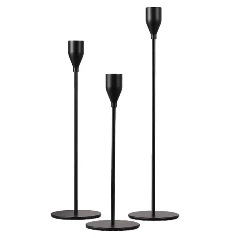 Centros de mesa cónicos modernos simples negros de Metal decoración de fiesta de Bar de boda candelabros de latón candelabros para velas