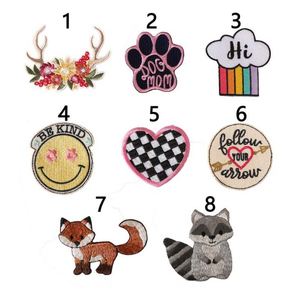 High Quality <b>Iron</b> on Embroidery Checkered Heart Antlers Paw Racoon Patch for Hat Clothes Bag Decoration - Product Image 3
