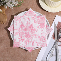 NatNarr 1 pièce de serviettes en papier carrées imprimées, motif floral vintage rose et blanc avec papillons, pour anniversaire, mariage, baby shower, fête du thé