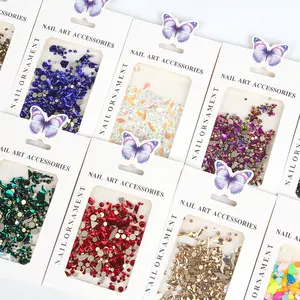 Gemengde Gekleurde Multi-Vormige Grootte Kleurrijke Nail Kralen Glazen Edelstenen Ab Blauw Rood Groen Goud Zwart Steentjes Voor Nagels