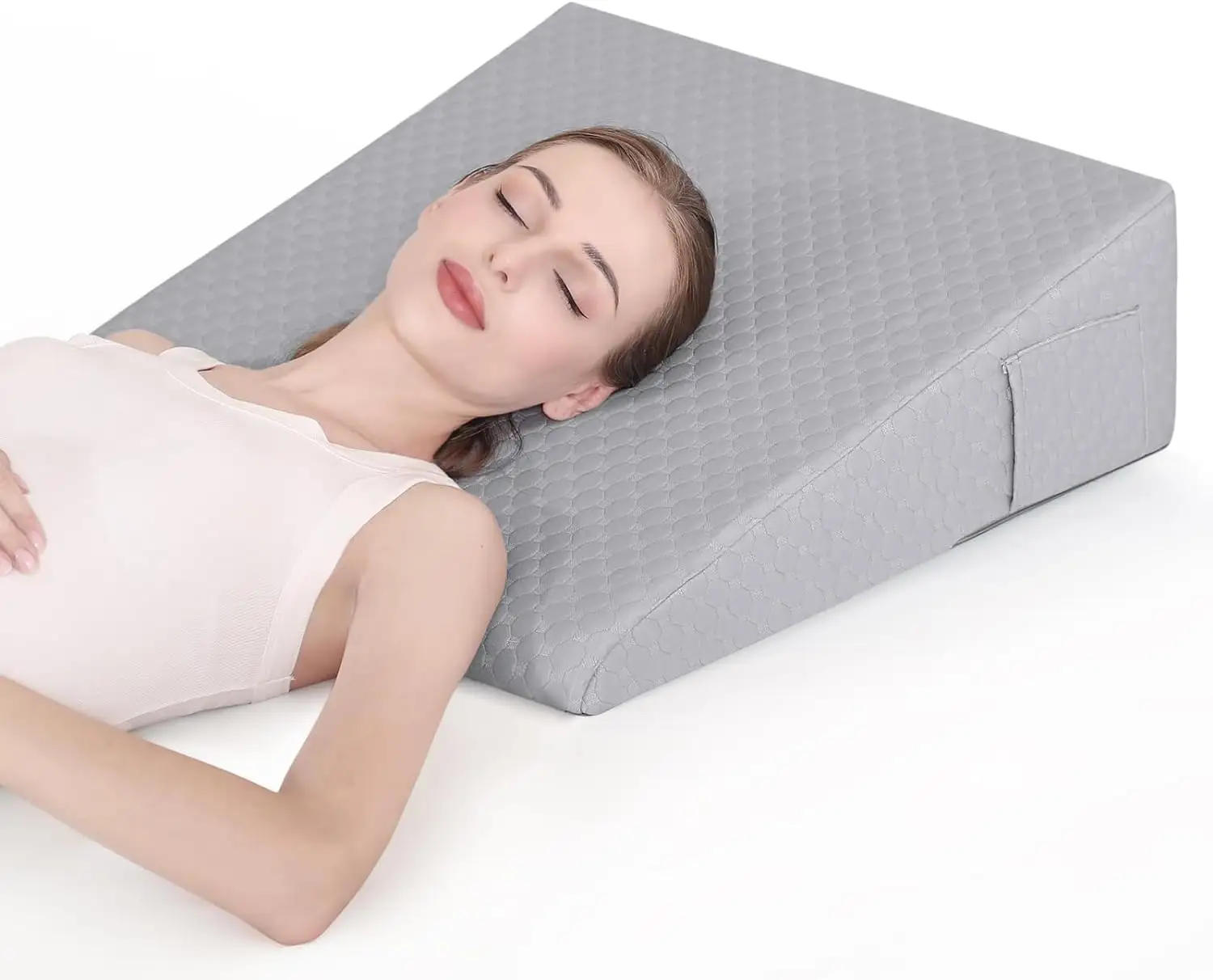 Bed Wedge Pillow for Sleeping 7.5" Memory Foam Wedge Pillow with Removable Washable Cover