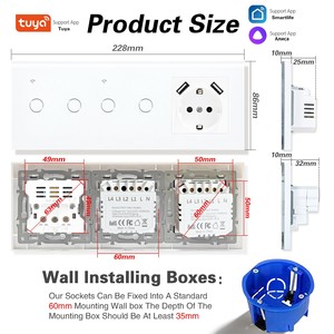 228 Type European Standard Smart Wifi Double Switch <b>Socket</b> Combination Tempered Glass Panel Tuya Smart App Control - Product Image 4
