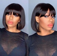 Wig Rambut Manusia Bob Lurus Wig Rambut Manusia Remy Brasil Wig Buatan Mesin Penuh dengan Poni untuk WANITA HITAM