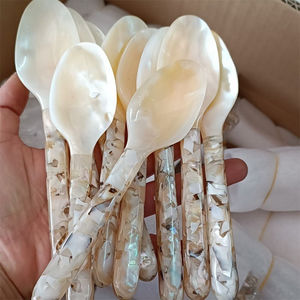 Antiguo carpintero casa flor mango cuchara de concha 16cm perla Concha postre vajilla tenedor cuchara conjunto minimalista ecológico - Product Image 1