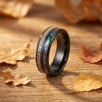 Bague en zirconium noir de 8 mm pour homme, incrustation de météorite et de coquille d'ormeau, ajustement confortable, alliance hypoallergénique, bijoux pour homme