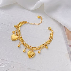 Tassel Bow Heart Pendant <b>Bracelets</b> <b>for</b> Women Fashion Diy Pearl Pendant Stainless Steel Gold-plated Cuban Chain - Product Image 2