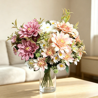 Bouquet de dahlias et marguerites artificielles en soie sur mesure pour mariage, décoration intérieure, fleurs artificielles OEM ODM