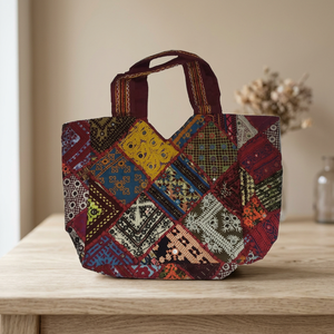 Women's Vintage Boho Style Lightweight Cotton Handbag High Capacity Multi-Color Tote Zipper Closure Traditional Indian Bow - Product Image 4