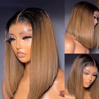 Peluca marrón de cabello humano 613 de alta calidad, Peluca de pelo liso de hueso sin pegamento de Color personalizado, peluca Frontal con cierre de encaje