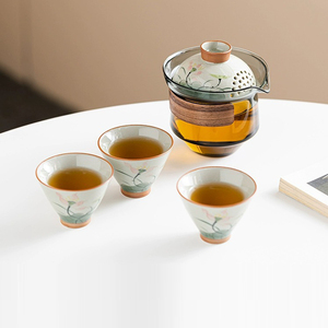 Portable Outdoor Travel <b>Tea</b>, Set Hand-Painted Handicraft Ceramic Tumbler One Pot And Three Cups Quick Guest Cup Convenience/ - Product Image 4