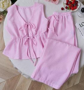 Set 2-Potong Wanita RUICHI Musim Panas dengan Atasan Tank Top Bergaris dan Celana Longgar Berikat Pinggang untuk Pakaian Santai - Product Image 4