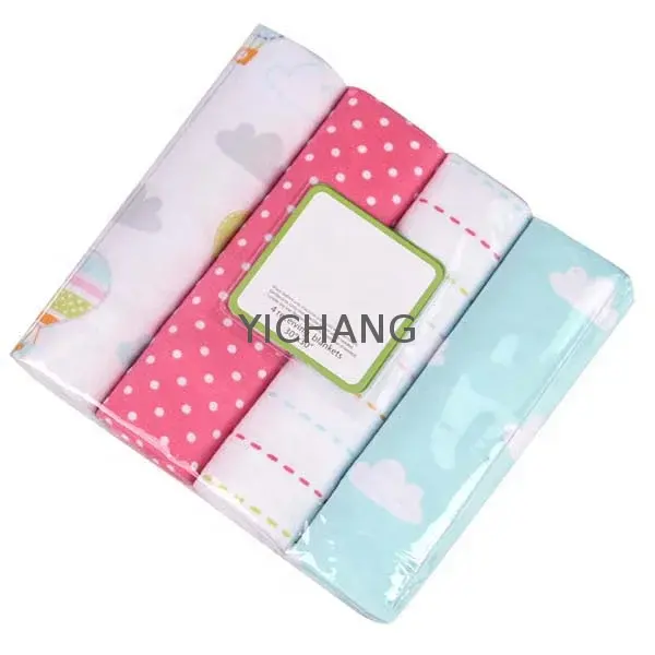 Factory 76*76cm 100% cotton 4 pack flannel receiving blanket for baby