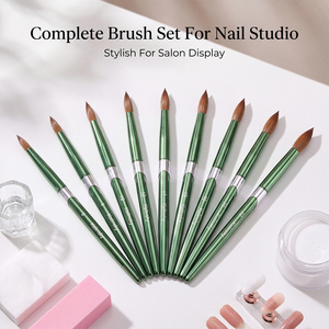 ชุดแปรงทำเล็บ Kolinsky ขนาด 9 ชิ้น ยี่ห้อ Private Label ด้ามจับโลหะสีเขียวเงา สำหรับทำเล็บอะคริลิคในร้านเสริมสวย - Product Image 5