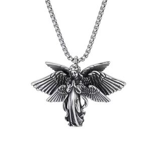 Collana da Uomo alla Moda Europea, Stile <span class=keywords><strong>Dark</strong></span> Trendy, Ciondolo a Forma di Strega/Angelo, Personalizzata, in Acciaio Inossidabile, con Motivo a Farfalla - Product Image 6