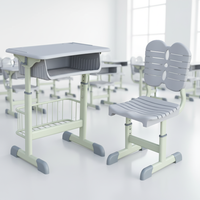 Bureau d'étude réglable pour étudiants avec cadre en acier, tiroir de sécurité, certifié ISO, bureau et chaise d'école, mobilier scolaire moderne