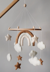 Mobile per Culla Boho Arcobaleno, Decorazione Neutra per Cameretta, Mobile Sospeso con Nuvole e Stelle - Product Image 6