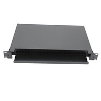 Panel Patch Fiber Geser SPCC, Panel Patch Fiber Rak 19 Inch 1U/2U FTTH 12/24/48 Port untuk Pusat Data dan Telekomunikasi