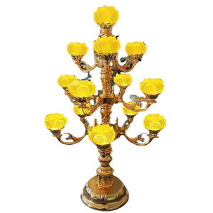 โคมไฟตั้งโต๊ะทองแดงลายกิ่งดอกไม้สไตล์ฝรั่งเศส โคมไฟดอกบัวสำหรับห้องนอน วิลล่า พระราชวัง แสงไฟวิเศษ โคมไฟตั้งโต๊ะทองแดงสำหรับห้องนั่งเล่น - Product Image 1