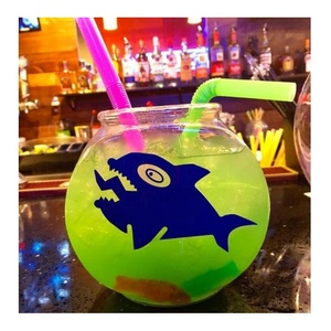 <b>Glass</b> Fish Bowl Shape Fish Bowl Party <b>Cup</b> 32oz 46oz <b>With</b> <b>Straw</b> <b>With</b> Lid <b>With</b> Handle Custom Logo Wholesale - Product Image 1