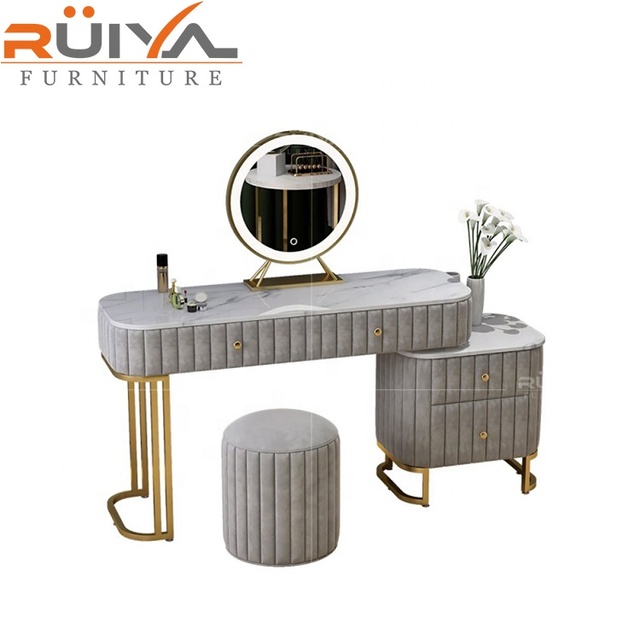 Fashionable Luxury Design Marble Top Velvet Dresser Dressing Table for Bedroom