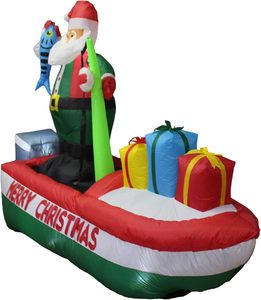 Santa Claus Inflable <span class=keywords><strong>de</strong></span> 8 Pies en Bote <span class=keywords><strong>de</strong></span> Pesca con Cajas <span class=keywords><strong>de</strong></span> Regalo Coloridas, Santa Inflable con Luces Integradas para Decoración Exterior - Product Image 4