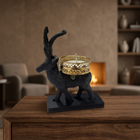 Porte-bougie chauffe-plat renne de Noël – Support de bougie renne noir et or pour décoration de table, décoration intérieure et cadeaux