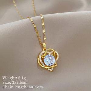 Doble capa corazón blanco diamante caliente nuevo Micro incrustaciones chapado en oro colgante <span class=keywords><strong>collar</strong></span> moda Unisex moda personalidad Internet - Product Image 4