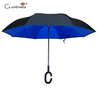 Parapluie inversé YS-8068 avec logo personnalisé, ouverture manuelle, double couche, poignée en C, parapluie inversé avec logo