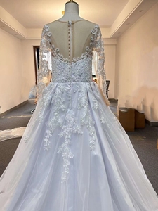 Factory Price 2025 New Illusion African <b>Long</b> <b>Sleeve</b> <b>Wedding</b> <b>Dress</b> Beading Lace Bridal Gown Printed Ruffles Vestido De Noiva - Product Image 5