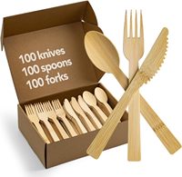 Poignée confortable 17CM ensemble de couverts en bambou couteau robuste fourchette et cuillère ustensiles de cuisine biodégradables jetables pour la fête de voyage