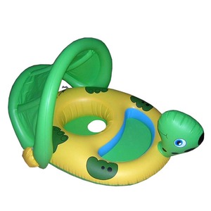 Bouée gonflable pour bébé avec auvent pare-soleil, motif tortue de mer amusant et mignon, dotée de plusieurs chambres à air et d'un vinyle lisse. - Product Image 2