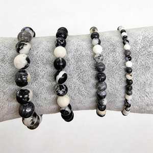 Bracelet en pierres précieuses naturelles de qualité supérieure, personnalisé, 6/8/10 mm, pierre zèbre noire et blanche, pour cadeaux, mariages, fêtes - Product Image 3