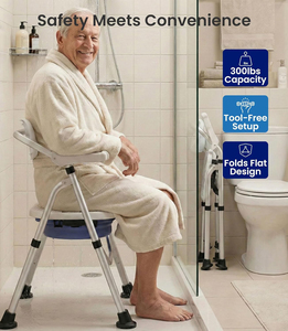 Silla de Ducha Plegable, Silla de Baño Ajustable en Forma de U con Respaldo y Brazos Abatibles para Personas Mayores y con Discapacidad - Product Image 4