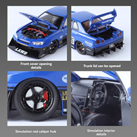 Voitures miniatures en métal 1:24, modèle Nissan GTR R34 Jada avec portes ouvrantes, collection décorative, voiture miniature en métal
