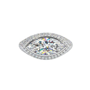 Bague en or 9k, 14k, 18k avec diamant taille marquise serti clos et halo, style Est-Ouest - Product Image 5