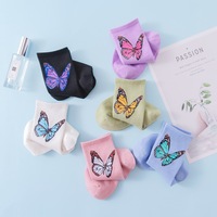 Chaussettes en coton de luxe pour femmes, nouveau motif papillon, respirantes, mi-tube, printemps, tendance, tricotées, écologiques, pour un usage quotidien, vente en gros