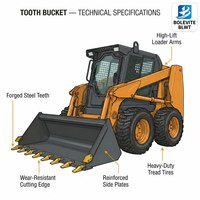 Godet de terrassement denté BLWT pour mini-chargeuse, dents forgées, pointes remplaçables, outil de chargement pour terrains durs et carrières