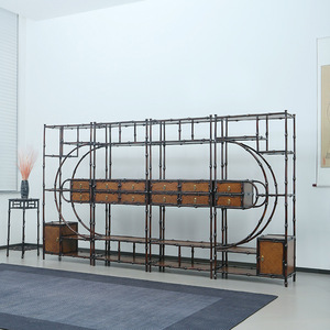 Retro Modern Chinese Antique Display Shelf Oval Solid Wood Tea Room Living Room Storage Cabinet - Product Image 1
