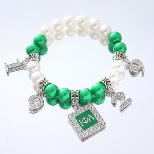Elegante verde y blanco calidad perla hacer hermandad Iota Phi Lambda diseño griego <span class=keywords><strong>IPA</strong></span> 1929 decorado elástico Soror pulsera - Product Image 2