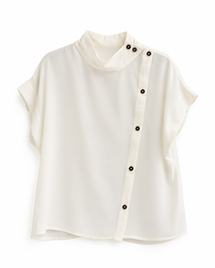 Blusa Elegante sin Mangas para Mujer con Botones Asimétricos y Cuello Simulado para Oficina - Product Image 3