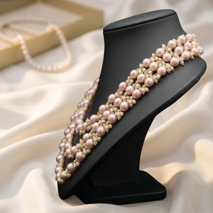 Luxury 3 Layer Pink Pearl Beaded Necklace Set Gold Plated Floral <b>Spacer</b> Beads Bridal Wedding Jewelry for Women - Product Image 4