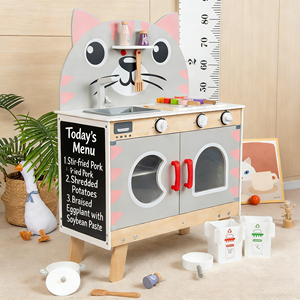 Jouets en bois pour enfants : Cuisine de poupée en bois bleue pour la classification des déchets, jeu de rôle, cuisinière de simulation pour chat - Product Image 6
