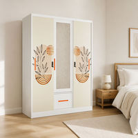 Armoire en acier imprimé motif arche terre cuite 1200 mm avec 2 portes coulissantes, miroir et tiroir, rangement de chambre en métal