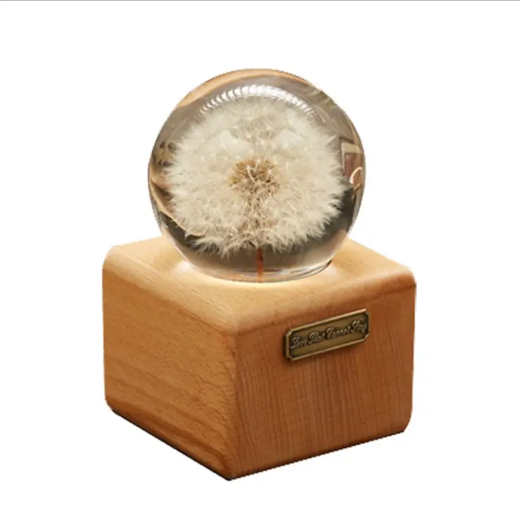 हस्तनिर्मित क्रिस्टल संरक्षित ताजा फूल dandelion संगीत बॉक्स कस्टम शास्त्रीय लकड़ी के राल शिल्प संगीत बॉक्स