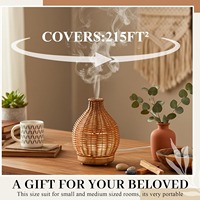 Diffuseur d'huiles essentielles avec 2 modes de diffusion, design en rotin, alimenté par USB, mini humidificateur d'air 80 ml, diffuseur d'aromathérapie avec lumière chaude