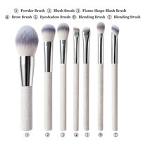 Ensemble de pinceaux de maquillage de haute qualité, 7 pièces, manche en paille de blé écologique, poils synthétiques, pinceau à poudre, pinceau à blush, pinceau à estomper, pinceau à yeux, fabricant